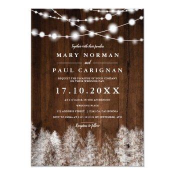 Small Rustic Wood Winter String Lights Forest Wedding Front View