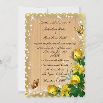 rustic wood yellow floral butterfly wedding invitation
