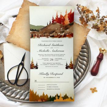 Small Rustic Woodland Autumn Forest Mountain Wedding Tri-fold Front View