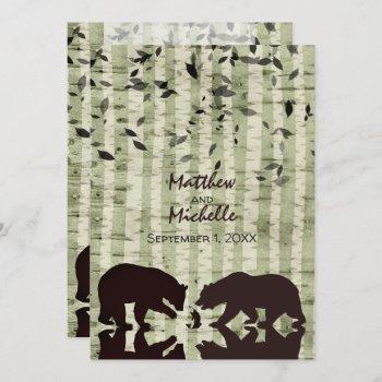 Small Rustic Woodland Bears Fishing, Birch Trees Wedding Front View