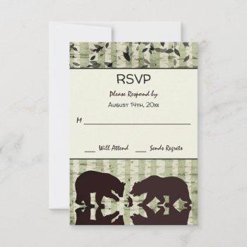 Small Rustic Woodland Bears Fishing, Birch Trees Wedding Rsvp Front View