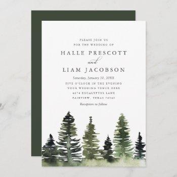 rustic woodland pine trees wedding invitation