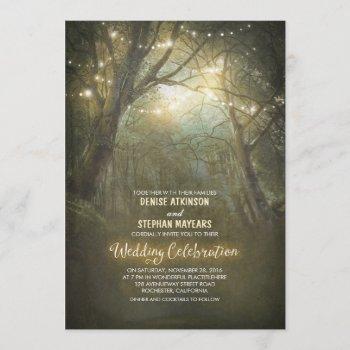 rustic woodland string lights trees wedding invitation