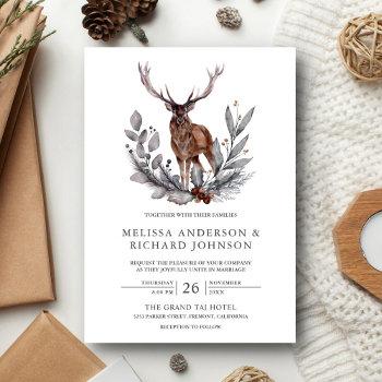 rustic woodland watercolor forest deer wedding invitation
