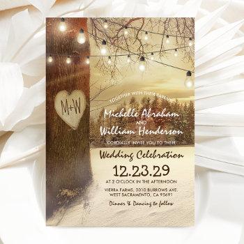 rustic xmas winter tree twinkle lights wedding invitation