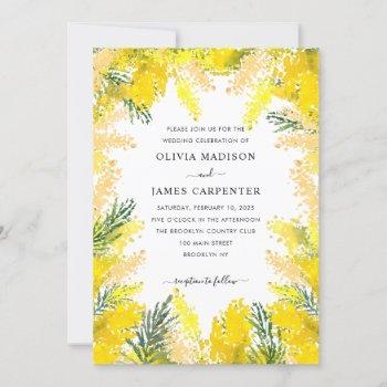 rustic yellow greenery floral watercolor wedding invitation