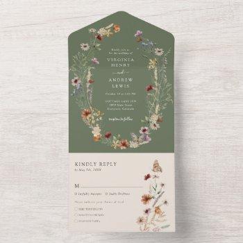 sage green all in one wedding invite