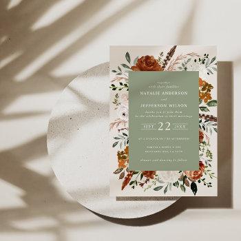 sage green chic floral elegant wedding details qr invitation
