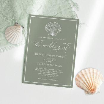 Small Sage Green Elegant Beach Seashell Wedding Front View