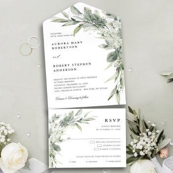 sage green eucalyptus minimalist botanical wedding all in one invitation