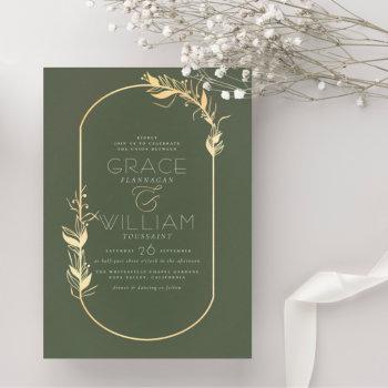 sage green & gold elegant botanical frame wedding invitation