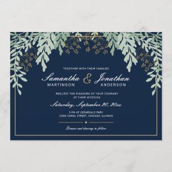 Small Sage Green Leaves On Dark Blue | Wedding Front View