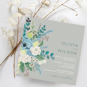 sage green modern floral wedding invitation