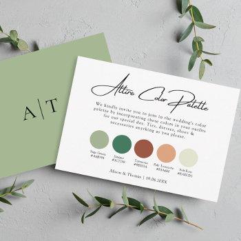 sage green terracotta wedding color palette attire enclosure card