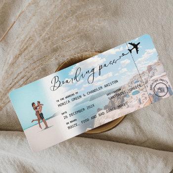 santorini greece boarding pass qr photo wedding invitation