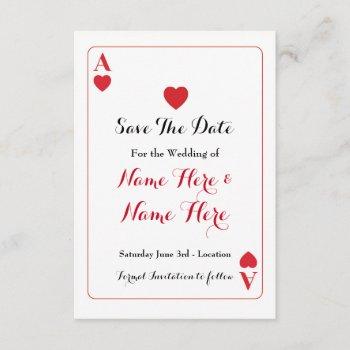 Small Save The Date Ace Of Hearts Red Wedding Invite Front View