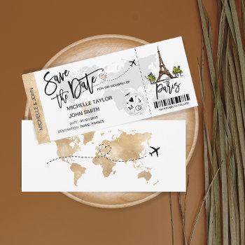 Small Save The Date Boarding Pass Paris Wedding Front View