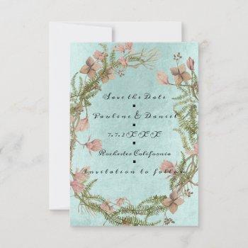Small Save The Date Floral Cottage Old Mint Pink Tiffany Front View