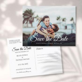Small Save The Date Script Photo Modern Simple Announcement Post Front View