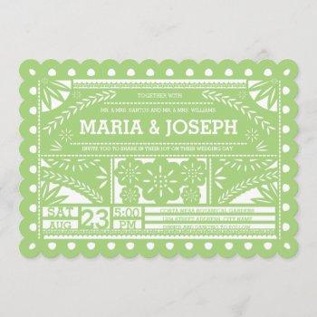 Small Scalloped Papel Picado Wedding Invite - Green Front View