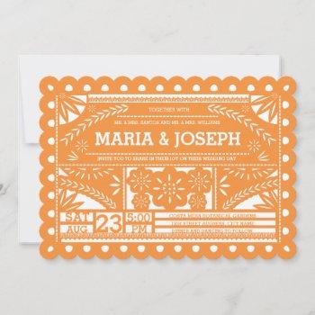 Small Scalloped Papel Picado Wedding Invite - Orange Front View