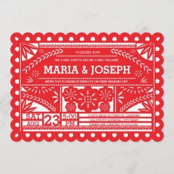 Small Scalloped Papel Picado Wedding Invite - Red Front View