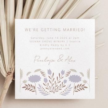 scandi folk flowers in lilac casual square wedding invitation