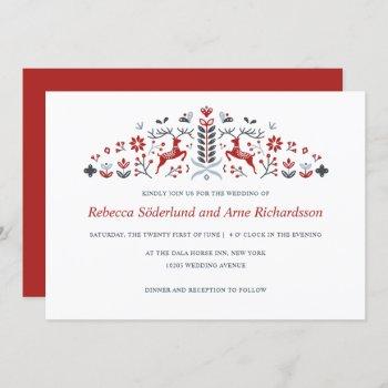 scandinavian folk art reindeer and hearts wedding invitation