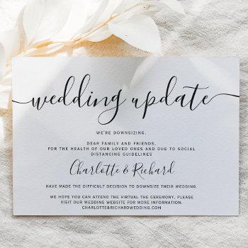 Small Script Black And White Wedding Downsizing Photo Announcement Front View