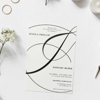 script black white all in one calligraphy wedding invitation