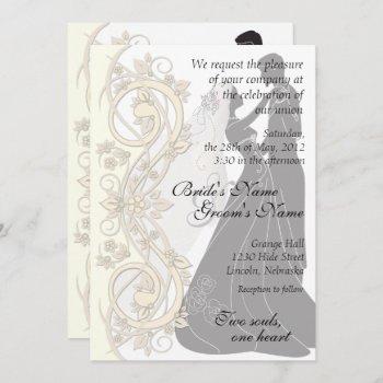 scroll silhouetted bride & groom wedding invite 1