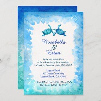 sea turtle wedding invitations - blue and green