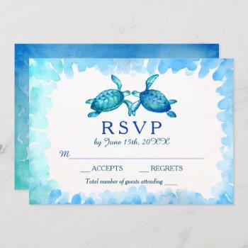 Small Sea Turtle Wedding Rsvp  | Blue And Green Front View