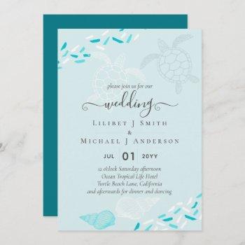 sea turtles beach wedding turquoise teal invitation