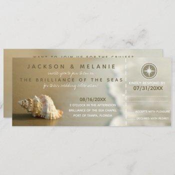 Small Seashell Cruise Ship Boarding Pass Wedding Rsvp Front View