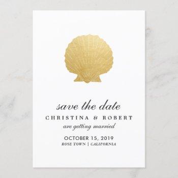 Small Seashell Faux Gold Foil | Ocean Save The Date Front View