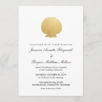 seashell faux gold foil | ocean wedding invitation