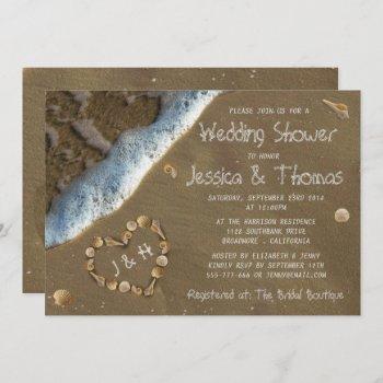 seashell heart beach wedding shower invitations