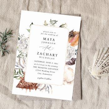 seashells & white floral wedding invitation