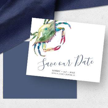 Small Seaside Watercolor Crab Save The Date Front View