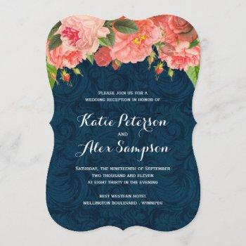 shabby chic coral and navy reception only invite