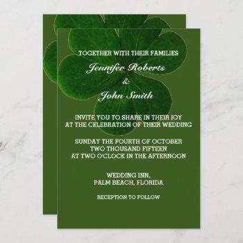 shamrock leaf forest green colorful trendy wedding invitation