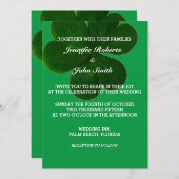 shamrock leaf kellyt green colorful trendy wedding invitation