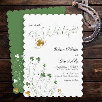 shamrock wildflower green and gold wedding invitation
