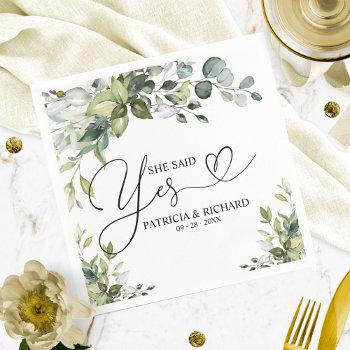she said yes cute engagement party napkins