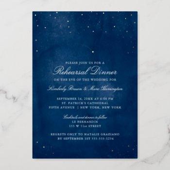 shooting star blue watercolor wedding rehearsal foil invitation