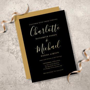 signature script wedding black and gold foil invitation