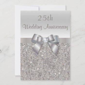Small Silver 25th Wedding Anniversary Sequins And Bow Front View