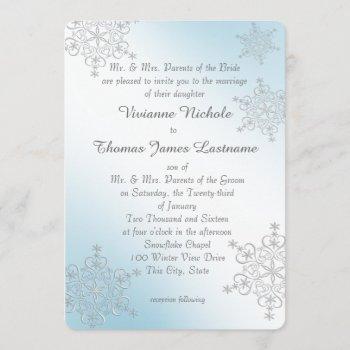 silver and ice blue snowflakes wedding invitation