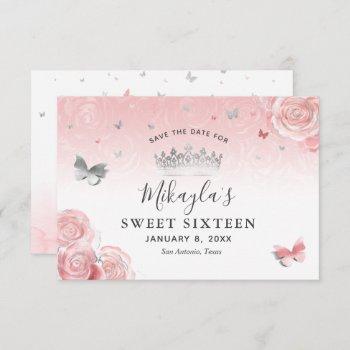 Small Silver And Light Blush Pink Roses Elegant Save The Date Front View